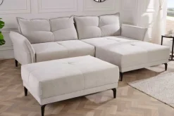Modernes Ecksofa DESIGNO 250cm champagner beige Cord Couch inklusive Kissen Metallfüße