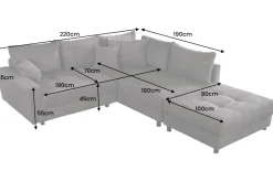 Modernes Ecksofa KENT 220cm greige Cord inkl. Hocker Federkern L-Form Wohnlandschaft