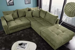 Modernes Ecksofa KENT 220cm grün Cord inkl. Hocker Federkern L-Form Wohnlandschaft