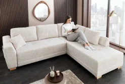 Modernes Ecksofa NORWAY 250cm beige Chenille Schlafsofa mit Stauraum inkl. Kissen