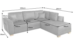 Modernes Ecksofa NORWAY 250cm grau Vogue Velours Samt Schlafsofa mit Stauraum