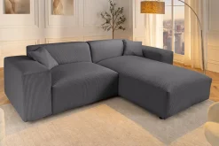 Modernes Ecksofa SIGNATUR 260cm anthrazit Cord beidseitig stellbar inkl. Kissen