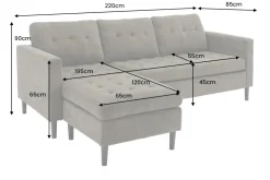 Modernes Ecksofa STOCKHOLM 220cm grau Cordstoff Federkern 3-Sitzer-Sofa