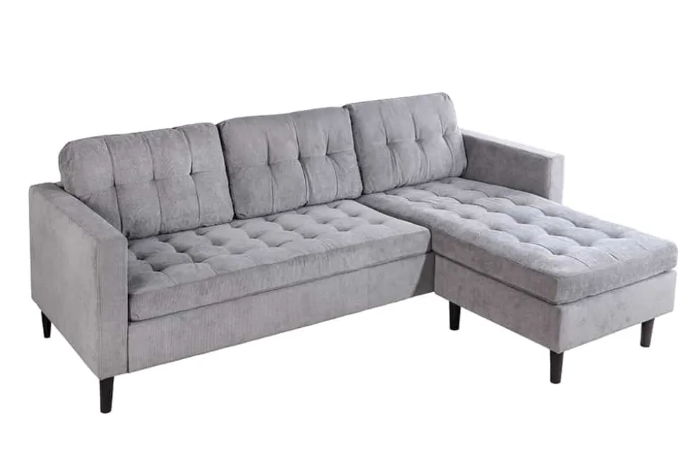 Modernes Ecksofa STOCKHOLM 220cm grau Cordstoff Federkern 3-Sitzer-Sofa