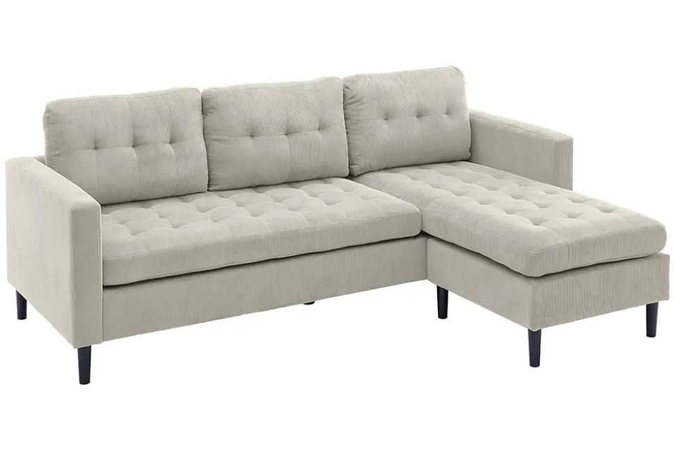 Modernes Ecksofa STOCKHOLM 220cm hellgrau Cordstoff Federkern 3-Sitzer-Sofa