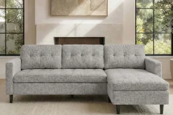 Modernes Ecksofa STOCKHOLM 220cm grau cozy Veloursstrickstoff Federkern 3-Sitzer-Sofa