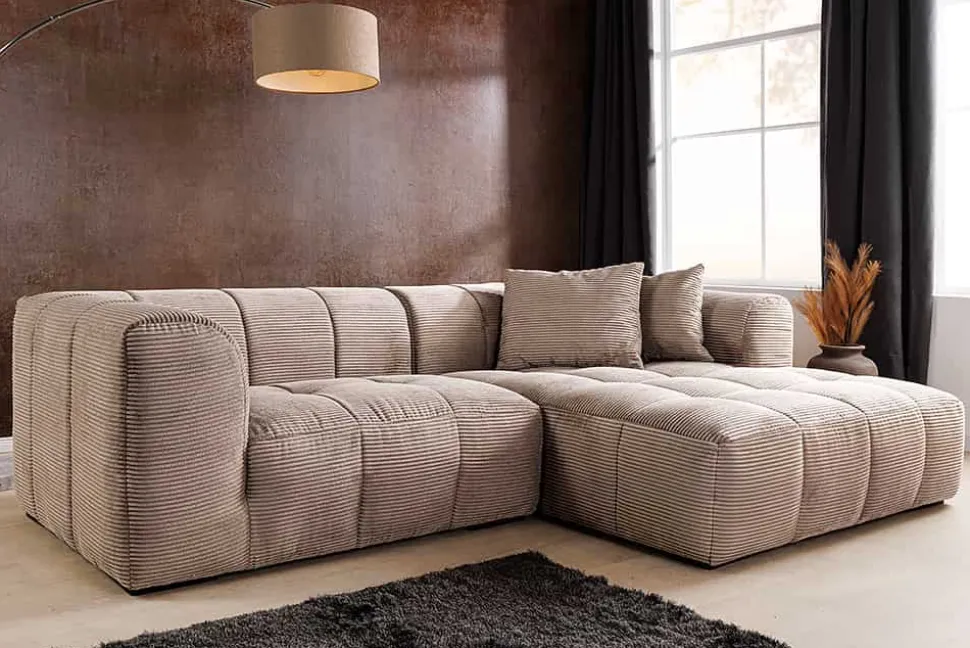 Modernes Ecksofa ZERO GRAVITY 240cm greige Cord 3-Sitzer Couch L-Form