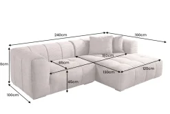 Modernes Ecksofa ZERO GRAVITY 240cm greige Cord 3-Sitzer Couch L-Form