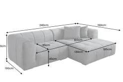 Modernes Ecksofa ZERO GRAVITY 240cm dunkelgrau Cord 3-Sitzer Couch L-Form