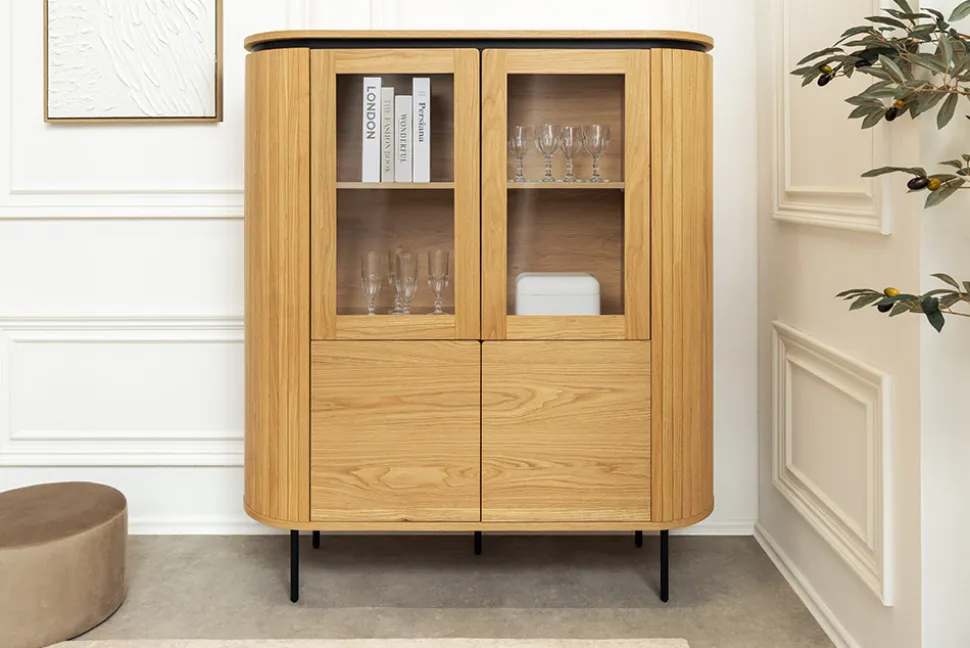Modernes Highboard ATELIER 140cm natur Eiche schwarz Metall sechs Fächer