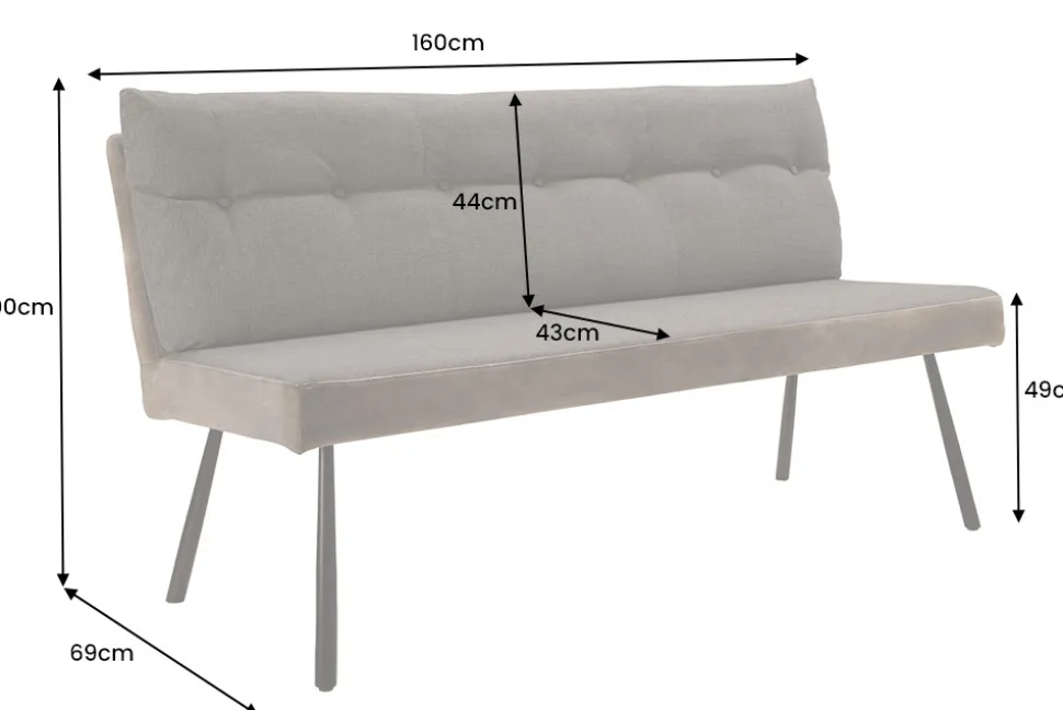 Moderne Sitzbank BIG GEORGE 160cm taupe Flachgewebe Taschenfederkern schwarz