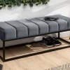 Moderne Sitzbank PETIT BEAUTÉ 110cm silbergrau Samt schwarzes Gestell