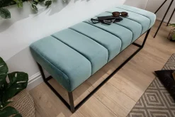 Moderne Sitzbank PETIT BEAUTÉ 110cm salbei mint Samt schwarzes Gestell