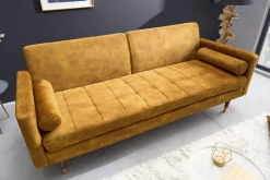 Modernes Schlafsofa COUTURE 200cm senfgelb Microvelours 3-Sitzer Couch mit Schlaffunktion
