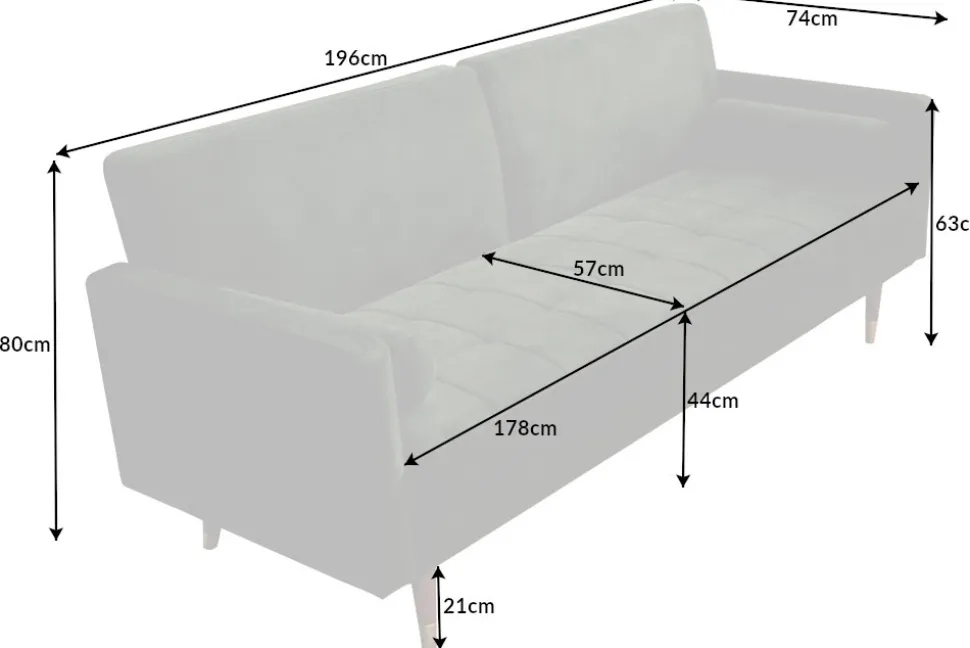 Modernes Schlafsofa COUTURE 200cm grün Microvelours 3-Sitzer Couch mit Schlaffunktion