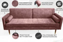 Modernes Schlafsofa COUTURE 200cm altrosa Microvelours 3-Sitzer Couch mit Schlaffunktion