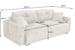 Modernes Schlafsofa DIAMOND 235cm taupe Chenille Cremona mit Stauraum 3-Sitzer Couch