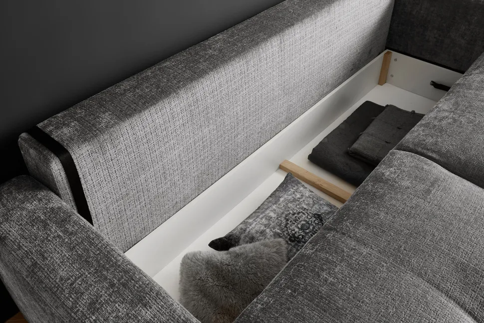 Modernes Schlafsofa DIAMOND 235cm silbergrau Chenille Cremona mit Stauraum 3-Sitzer