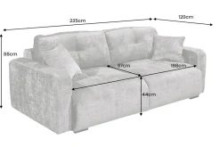 Modernes Schlafsofa DIAMOND 235cm silbergrau Chenille Cremona mit Stauraum 3-Sitzer