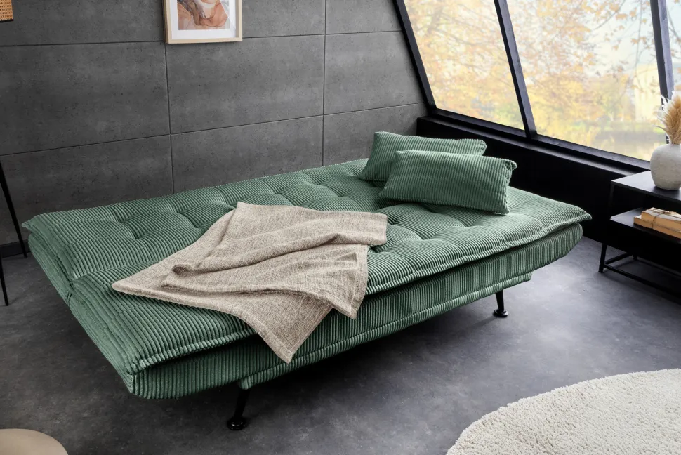 Modernes Schlafsofa JAZZ 190cm grün Cord 3-Sitzer Couch