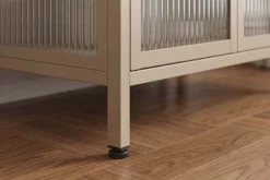 Modernes Sideboard AMSTERDAM 105cm greige gold Riffelglas Metall Vitrine Schrank