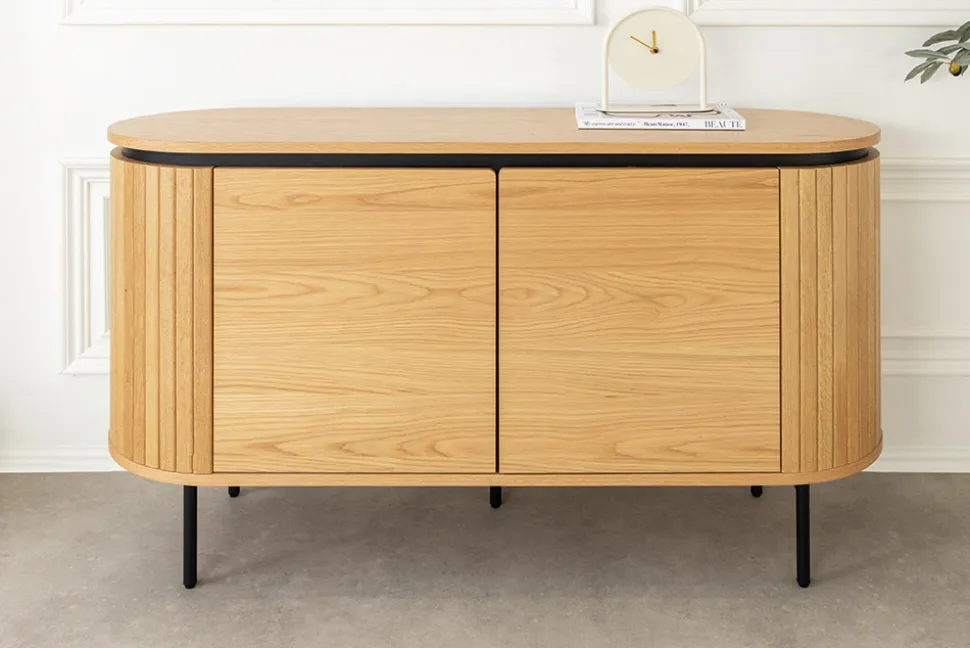 Modernes Sideboard ATELIER 120cm natur Eiche schwarz Metall vier Fächer
