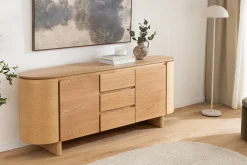Modernes Sideboard OAK GRAIN 160cm natur Eichenholz vier Fächer mit drei Schubladen