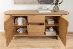 Modernes Sideboard OAK GRAIN 160cm natur Eichenholz vier Fächer mit drei Schubladen