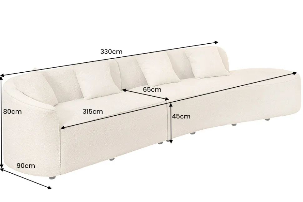 Modernes Sofa ATELIER L 330cm beige Bouclé XXL-Couch Nosagfederung inkl. Kissen