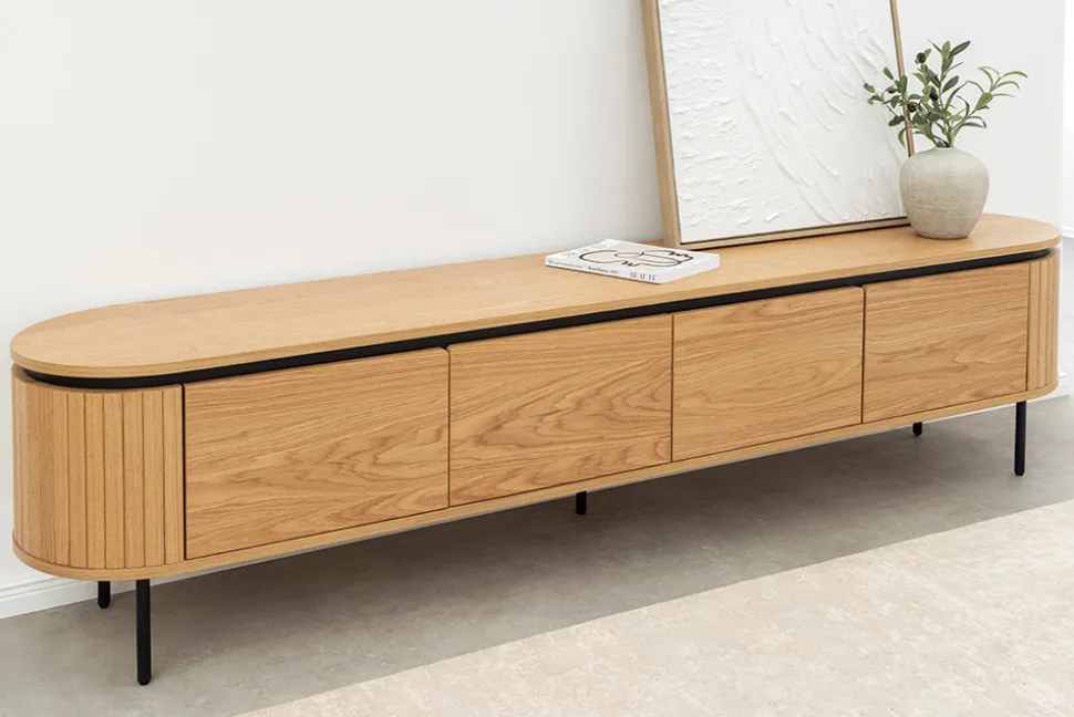 Modernes TV-Board ATELIER 200cm natur Eiche schwarz Metall Lowboard