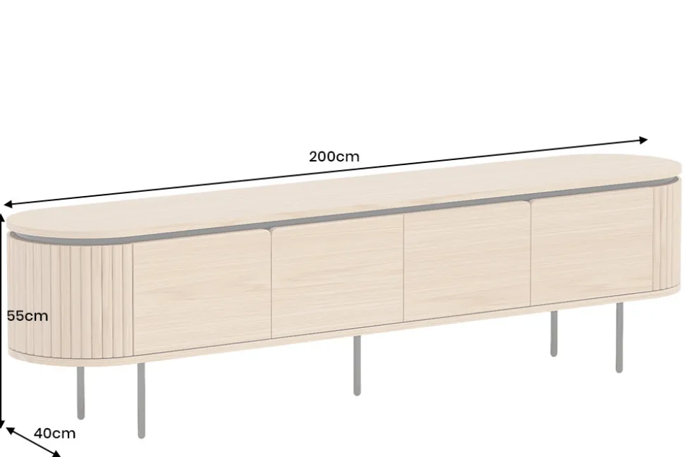 Modernes TV-Board ATELIER 200cm natur Eiche schwarz Metall Lowboard