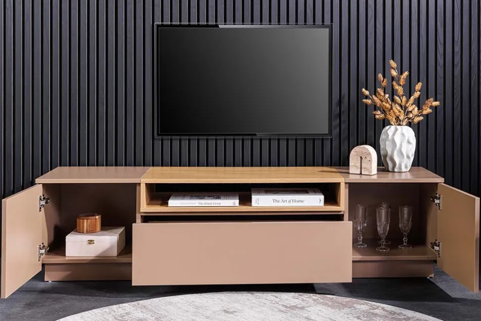 Modernes TV-Board LOFT 160cm natur grau beige greige drei Fächer Schublade