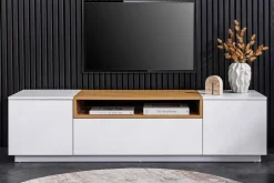Modernes TV-Board LOFT 160cm weiß natur drei Fächer mit Schublade