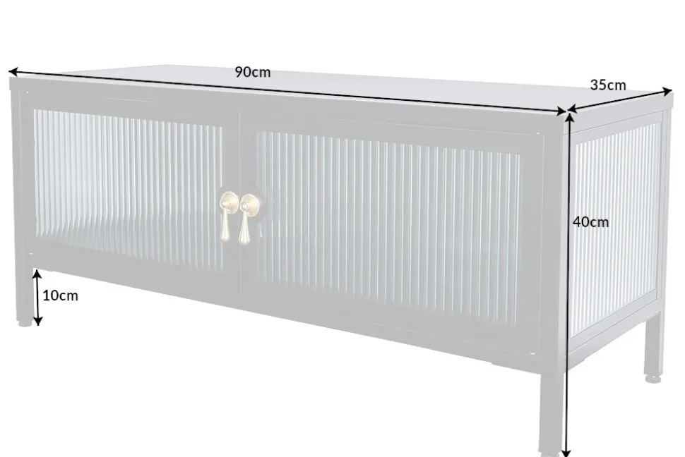 Modernes TV-Lowboard AMSTERDAM 90cm schwarz gold Riffelglas Metall Vitrine Schrank