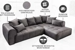 Modernes XXL Ecksofa CLAN 320cm anthrazit Samt Bigsofa inkl. Kissen