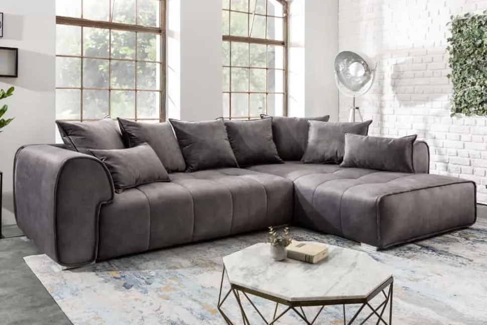 Modernes XXL Ecksofa CLAN 320cm anthrazit Samt Bigsofa inkl. Kissen