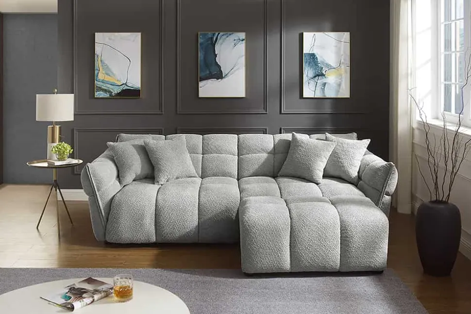 Modernes XXL Sofa CLOUD 260cm grau Bouclé Bigsofa Federkern inkl. Kissen