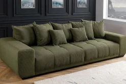 Modernes XXL Sofa ELEGANCIA 285cm grün Cord Federkern inklusive Kissen Bigsofa
