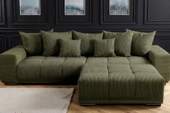 Modernes XXL Sofa ELEGANCIA 285cm grün Cord Federkern inklusive Kissen Bigsofa
