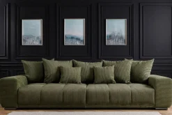 Modernes XXL Sofa ELEGANCIA 285cm grün Cord Federkern inklusive Kissen Bigsofa