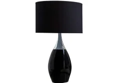 Moderne Tischlampe CARLA 60cm schwarz silber mit Leinenschirm