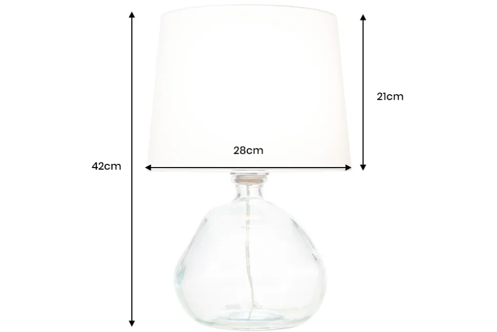 Moderne Tischlampe CLASSIC 45cm transparent recyceltes Glas weiß Stoffschirm