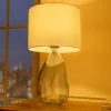 Moderne Tischlampe CLASSIC 60cm transparent recyceltes Glas weiß Stoffschirm
