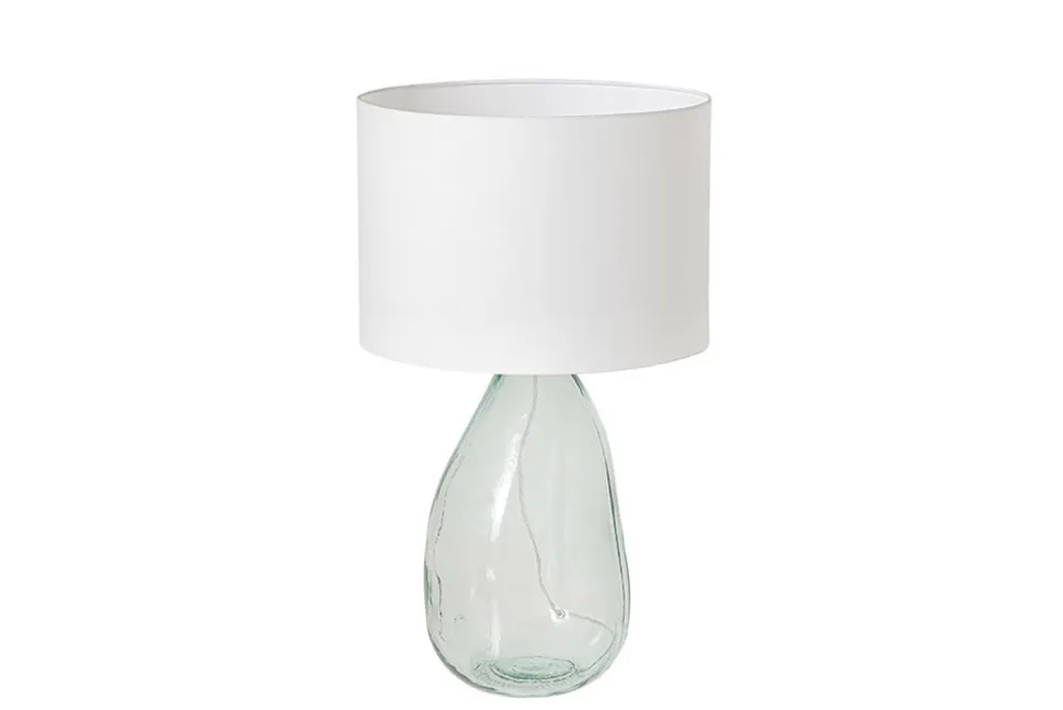 Moderne Tischlampe CLASSIC 60cm transparent recyceltes Glas weiß Stoffschirm