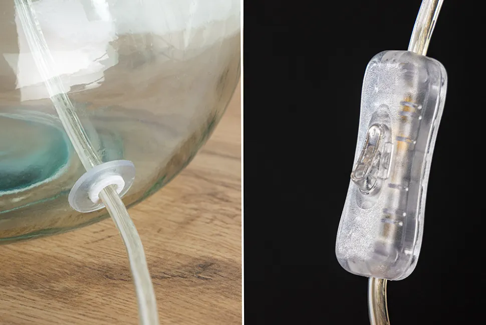 Moderne Tischlampe CLASSIC 60cm transparent recyceltes Glas weiß Stoffschirm