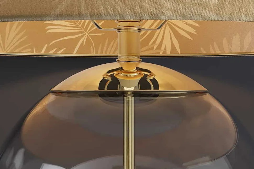 Moderne Tischlampe CLASSICO 60cm transparent Glas weiß gold Leinenschirm