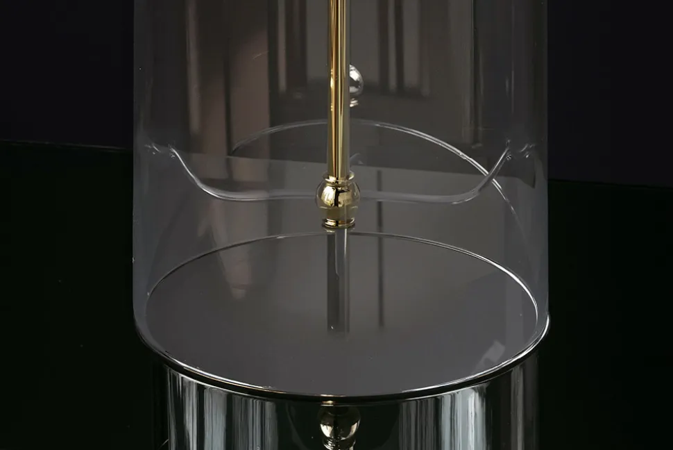 Moderne Tischlampe CLASSICO 50cm transparent Glas weiß gold Leinenschirm