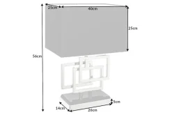 Moderne Tischleuchte ATLANTIS 56cm silber Stoffschirm schwarz Marmor Lampe