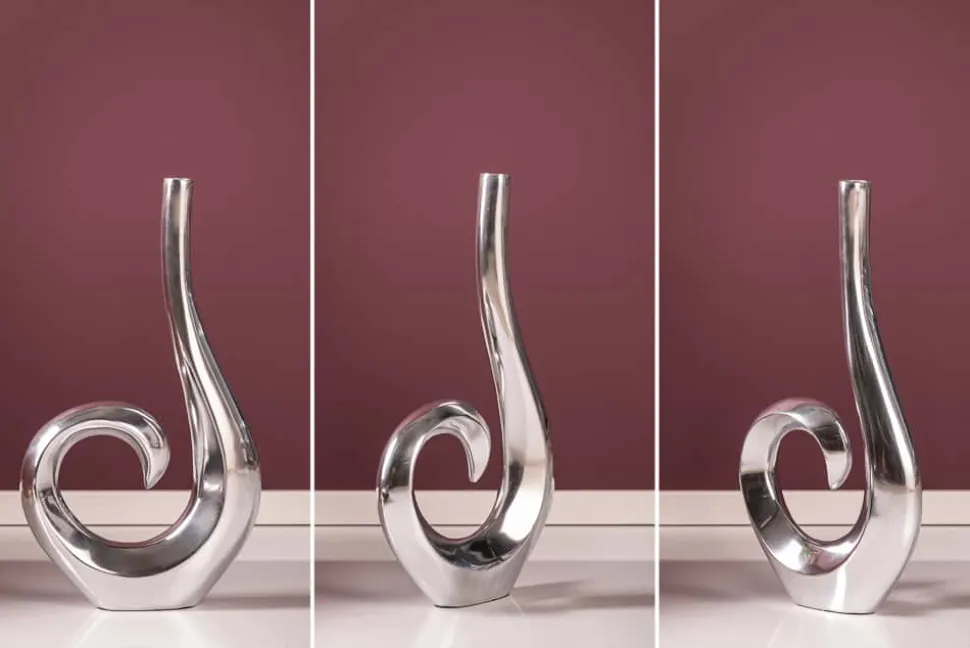 Moderne Vase WAVE 47cm silber Aluminium poliert Dekoration
