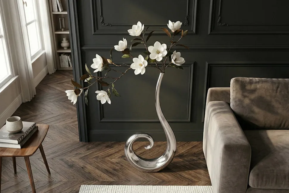 Moderne Vase WAVE XL 106cm silber Aluminium poliert Dekoration